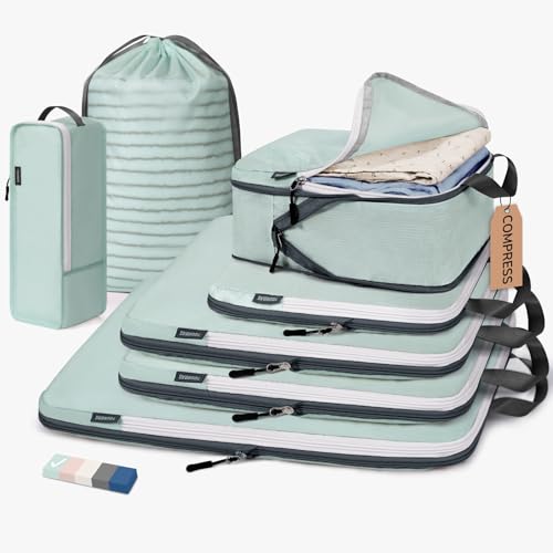CherryNow 7 Set Compression Travel Packing Cubes for Suitcases, Grey Blue - color: Grey Blue