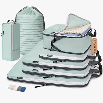 CherryNow 7 Set Compression Travel Packing Cubes for Suitcases, Grey Blue - color: Grey Blue