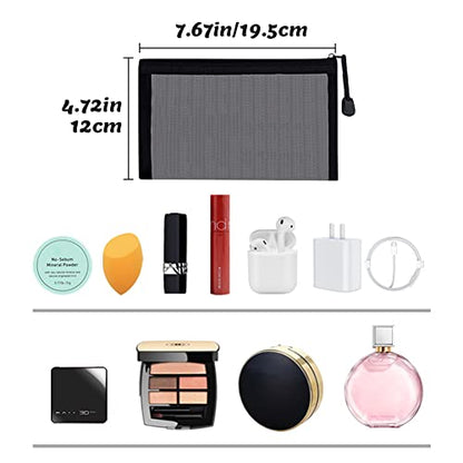 Small Mesh Cosmetic Bags, 6pcs Nylon Makeup Pouches with Zipper for Home Office Purse Diaper Bag (Black) - color: Black
