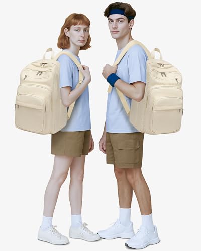 Backpack for Middle High School Teen Boys Girls Large College Bookbag with Laptop Compartment Back to School Book Bags Mochilas Escolares para Niños Niñas Adolescentes (Beige, Solid) - color: Beige