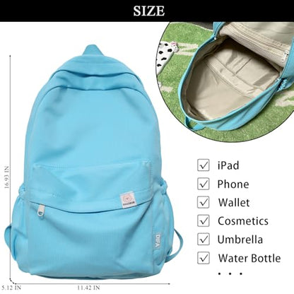 Cute Aesthetic Backpack Y2K Simple Solid Color Kawaii Backpacks Travel Laptop Backpack (Blue) - color: Blue