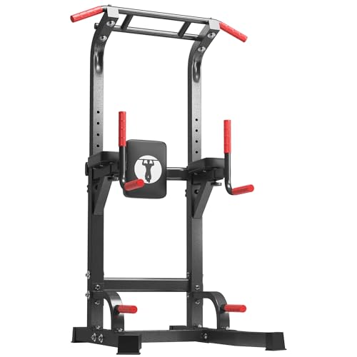 DlandHome Power Tower Pull Up Bar Station, Heavy Duty Pull Up Dip Station Adjustable Height for Home Gym Strength Training Equipment, 330LBS Weight Capacity - color: Black