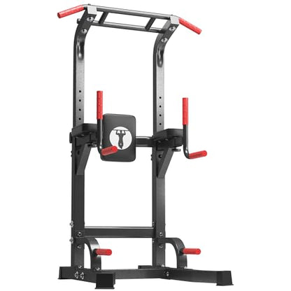 DlandHome Power Tower Pull Up Bar Station, Heavy Duty Pull Up Dip Station Adjustable Height for Home Gym Strength Training Equipment, 330LBS Weight Capacity - color: Black