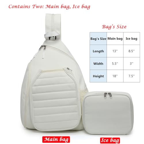 RAINBOW SMILE Sling Bag Crossbody Backpack for Pickleball Paddle Tennis Racketball Travel for Men and Women, with Ice Bag 2PS - color: White