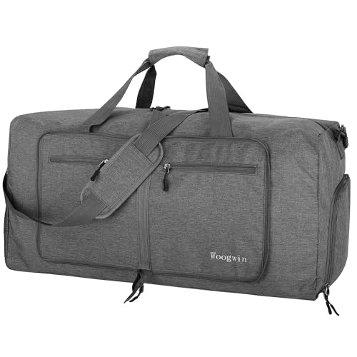 Woogwin Travel Duffel Bag Large Foldable Waterproof Overnight Bag for Beach Swim Bags Pool Sports Gym - color: 60L SnowGrey