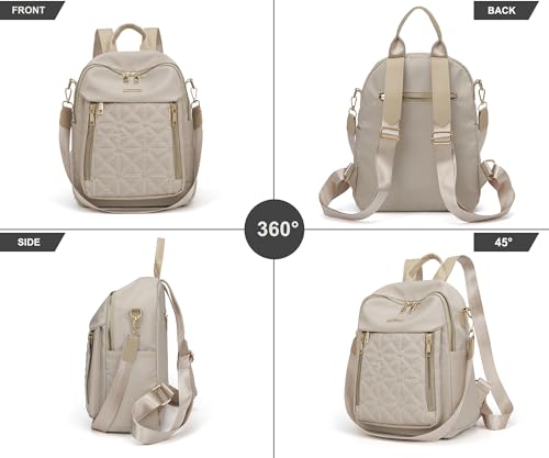 Pealwel Mini Nylon Women Backpacks,Small Ladies backpacks Lightweight Shoulder Satchel Bag Tote Handbag Casual Travel Daypack (Beige) - color: Beige