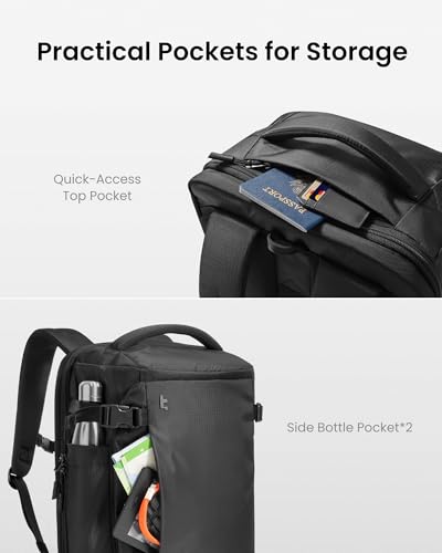 tomtoc Travel Backpack 40L, TSA Friendly Flight Approved Carry-on Luggage Hand Water-resistant Lightweight Business Rucksack, Durable Large Weekender Bag Daypack Fits 17.3 Inch Laptop - color: Black-ripstop, size: 40L