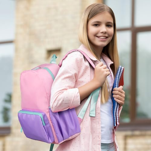 1 Piece Nylon Backpack Kids School Backpack for Toddler Girls Boys Plain Waterproof Preppy Bookbags Travel for Student (Pink and Purple) - color: Pink and Purple