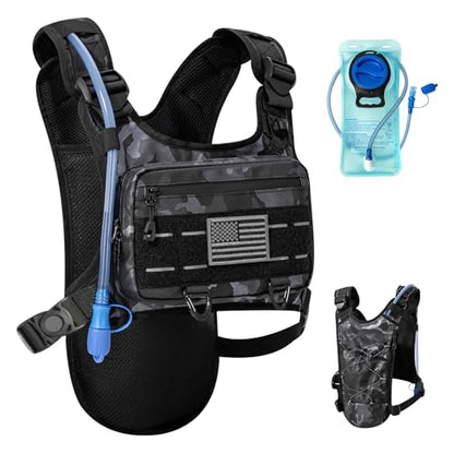 Running Hydration Vest with 2L Water Bladder， Lightweight Adjustable Hydration EDC Chest Pack for Men and Women, Water Backpack for Hiking, Cycling - color: Camo