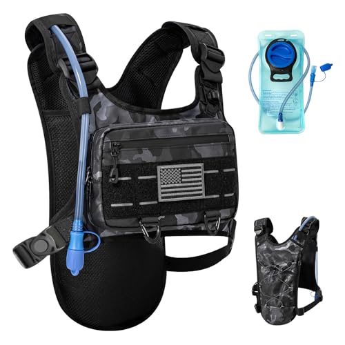 Running Hydration Vest with 2L Water Bladder， Lightweight Adjustable Hydration EDC Chest Pack for Men and Women, Water Backpack for Hiking, Cycling - color: Camo