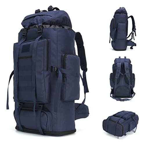 100L Hiking Camping Backpack MOLLE Rucksack Waterproof Daypack (Blue) - color: Blue