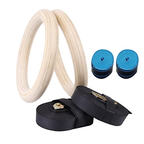 Wooden Gymnastic Rings with Adjustable Straps - Children's Gymnastic Rings for Core Workout Crossfit Bodyweight Training