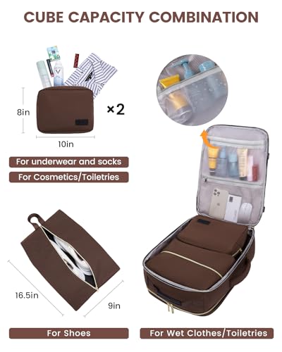 LOVEVOOK 50L Travel Backpack for Women & Men, Airline Approved Carry On Luggage with 3 Packing Cubes, TSA Overnight Bags, Waterproof Personal Item Bag, Weekender Essentials Backpacks fits 17" Laptop - color: Coffee-beige-black, size: X-Large