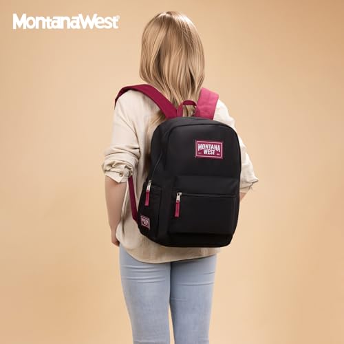 Montana West Backpack for Women Men 2 PCS Lightweight College Bookbags Casual Daypack Backpacks for Commute & Travel - color: Western Brown