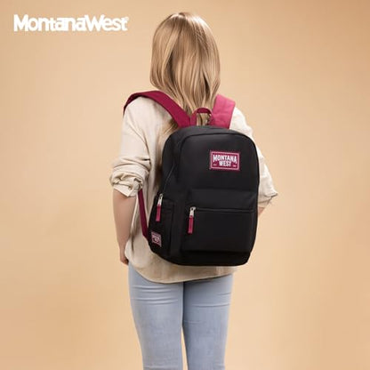 Montana West Backpack for Women Men 2 PCS Lightweight College Bookbags Casual Daypack Backpacks for Commute & Travel - color: Black & Turquoise