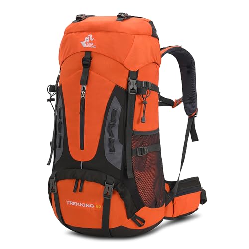 Bseash 60L Hiking Camping Backpack with Rain Cover, Waterproof Large Capacity Outdoor Sport Travel Daypack Climbing Touring (Orange) - color: Orange