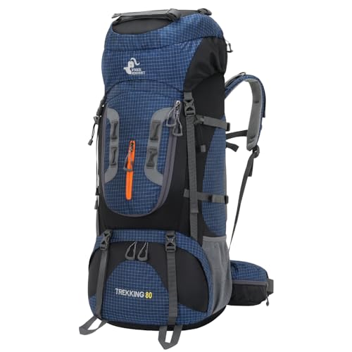 Bseash 80L Waterproof Hiking Camping Backpack with Rain Cover, Lightweight Outdoor Sport Travel Daypack for Climbing Touring (Navy Blue) - color: Navy Blue