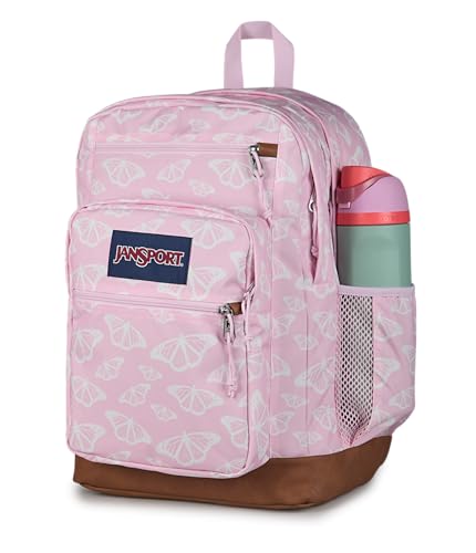 JanSport Cool Backpack with 15-inch Laptop Sleeve, Large Computer Bag Rucksack with 2 Compartments, Ergonomic Straps, Flutter By - color: Flutter By Pink Ice/White/Pink Ice