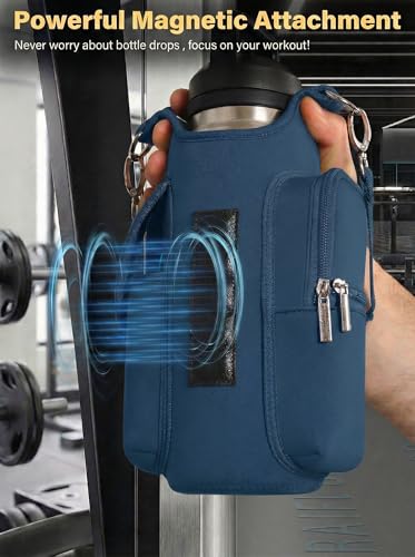 Magnetic Gym Tote,18-40oz Water Bottle Bag Holder,Neoprene Case Pouch with Phone Pocket,Men Women Workout Accessories - color: Petrol Blue