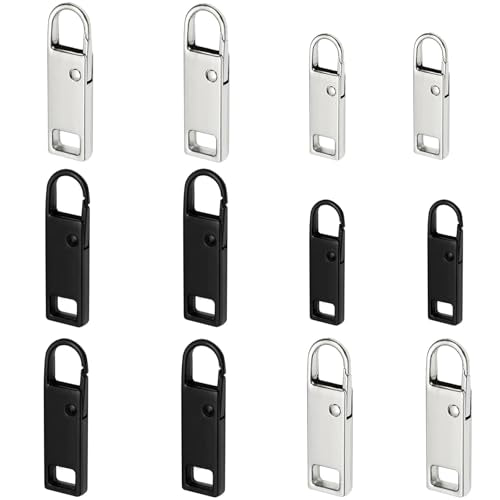 Urmspst Zipper Pull Replacement (Upgraded), 12 Pcs Detachable Zipper Pull Tabs for Luggage Clothing Jackets Backpacks Boots Purse Coat(2Size, 2 Color Black and Silver) - style: B 12PCS Black/Silver