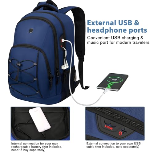 Goloni Laptop Backpack for Men Women, 17 Inch Travel Backpack with USB Charging Port, Water Resistant Lightweight Backpack with Compartments, 30L Casual Daypack,Blue - color: Blue