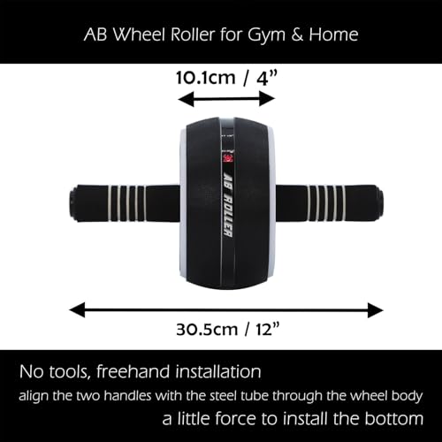 AB Wheel Roller, Exercise Abdominal Wheel Fitness for Gym & Home, Work-out Strength-Training Equipment with Knee Pad - color: Black