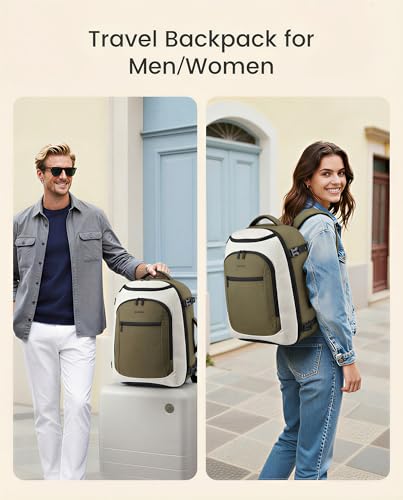 LOVEVOOK 40L Travel Backpack for Women & Men,Airline Approved Carry On Backpack with 3 Packing Cubes,TSA Waterproof Personal Item Bag,Weekender Overnight Essentials Backpacks fits 18" Laptop - color: Green/White, size: 40L-4PCS