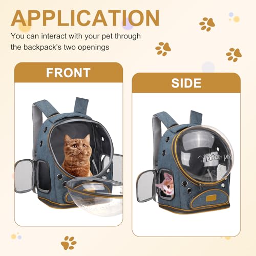 Pet Backpack Carrier, Portable and Ventilated, Oxford Cloth, Dog Cat Travel Bag with Transparent Cover 12.6", (Blue, 1 Pcs), Intended for Hiking/Camping/Traveling - color: Blue