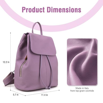BOYATU Women’s Full-Grain Leather Backpack Purse, Minimal Structured Design, Work Commuter & City Travel, Compact Everyday Essentials, Fashion RFID Pocket Bag ((Purple) - color: Purple