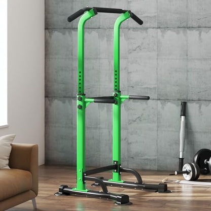 SogesPower Power Tower Dip Station Pull Up Bar for Home Gym Adjustable Height Strength Training Workout Equipment,Pull Up Bar Station - color: Green