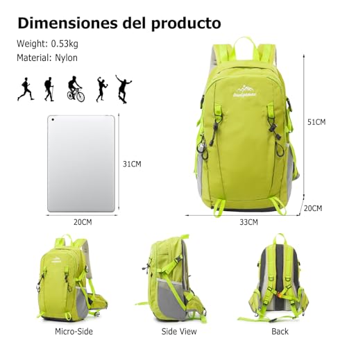 30L Hiking Backpack with Hydration Compartment Water Resistant Outdoor Daypack with Breathable Back System Rucksack for Camping Travel Daily Use Green - color: Green