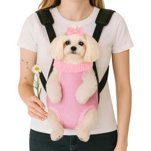 Mosago Dog Backpack Carrier, Thick Straps & Cushion, Pet Sling Front Backpacks for Small Medium Dogs 7-11 Lbs, Legs Out, Adjustable Wearable Puppy Chest Travel Bag, Easy-Fit for Hiking/Walking/Camping - color: Pink, size: L