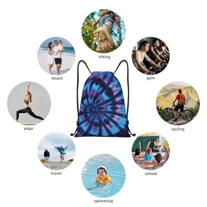 Gianlaima Tie Dye Blue Purple Background Drawstring Bags Backpack Sport Ball Bag Sport Gym Sack Drawstring Bag String Bag Yoga Dance Travel Bag For Men Women - color: Black2