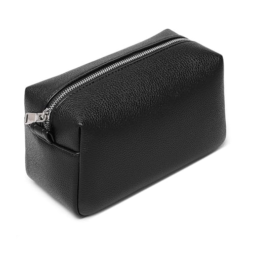 PU leather Organizer Bag Lightweight Cosmetic Bag with Ring Clasp Perfect Travel Makeup Bag for Women (Black/PU) - color: Black/PU