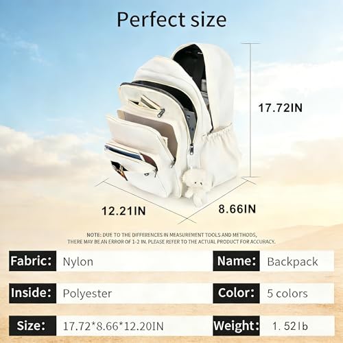 JARKJARD Cute School Backpack for Kids Teen Girls Aesthetic Lightweight Large Capacity Bookbag College Students School Bag Casual Travel Solid Color Daypack（White - color: White
