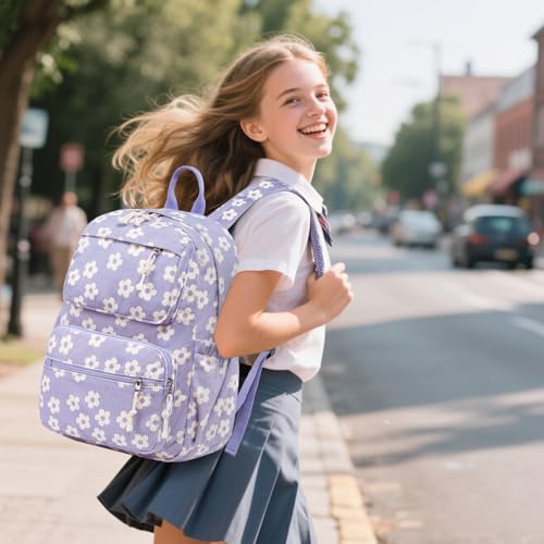 Bluboon Backpack for Girls Kids Preschool Backpack with Lunch Box Kindergarten Bookbag Toddler School Bags Set - color: Beige Flower Purple
