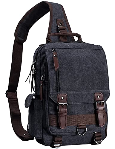 mygreen Canvas Cross Body Messenger Bag Shoulder Sling Backpack Travel Rucksack - color: Black, size: Large