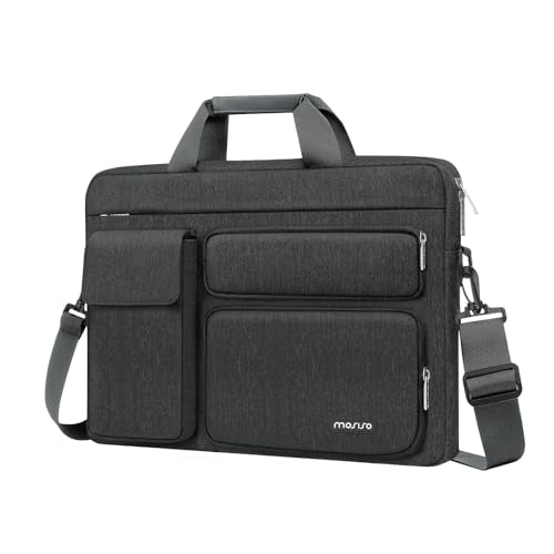 MOSISO Laptop Shoulder Bag 15.6 inch, 15-15.6 inch Computer Bag Compatible with MacBook Pro 16 inch, HP, Dell, Lenovo, Notebook with 2 Raised&1 Flapover&1 Horizontal Pocket&Handle&Belt, Charcoal Gray - color: Charcoal Gray, size: 16 inch