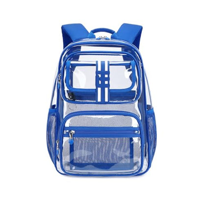 Cusangel Clear Large Backpack for School,16in Heavy Duty Clear BookBag,TPU Large Capacity See Through Backpack for Stadiums,Concerts,Plastic transparente para mujer for 8Age+ Boys Girls - color: Blue Clear 16in