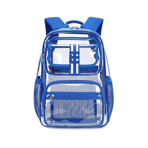 Cusangel Clear Large Backpack for School,16in Heavy Duty Clear BookBag,TPU Large Capacity See Through Backpack for Stadiums,Concerts,Plastic transparente para mujer for 8Age+ Boys Girls - color: Blue Clear 16in