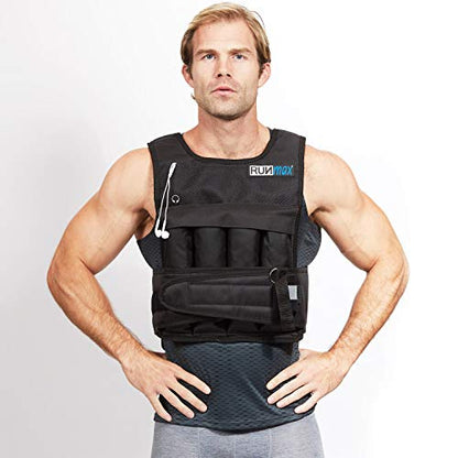 RUNmax Pro Weighted Vest 12lbs/ 20lbs/ 40lbs/ 50lbs/ 60lbs with Shoulder Pads Option - size: 20 lb, style: SHORT WITHOUT SHOULDER PADS