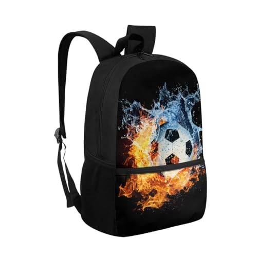 ZOUTAIRONG Large Capacity Bookbag for School and Small Insulated Water Bottle, School Bags for Age 7-10/10-12/12-16, Flaming Water Soccer Design Backpack with Side Pockets - color: Flaming Water Soccer Design