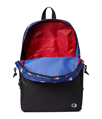 Champion Manuscript Backpack with Padded Adjustable Straps, Water Bottle Pocket for Work, Travel, Daily Use - color: Blue/Red/White