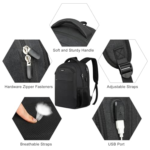 BIKROD Backpack for Men and Women, School Backpack for Boys, Water Resistant Business Travel Laptop Back Pack Fit 15.6 Inch Laptop with USB Charging Port, Black