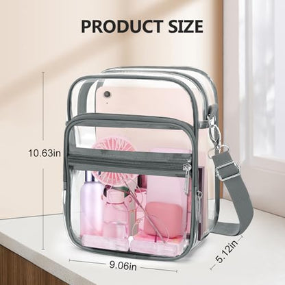 Blvornl Clear Crossbody Bag with Adjustable Shoulder Strap, Stadium Approved PVC Purse Bag, Messenger Bag - color: Grey, size: X-Large