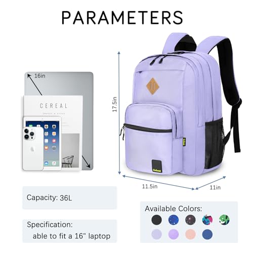 Goloni Lightweight Laptop Backpack 1.1Lbs, 26L Wear-Resistant Water Resistant Backpack with Laptop Compartment for Men Women - color: Light Purple