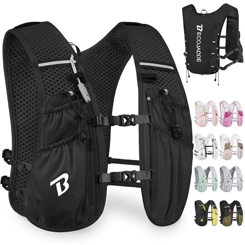 BECOJADDE Running Vest Hydration Backpack for Men Women, 5L Lightweight Running Backpack Hydration Pack for Marathon, Trail, Cycling, Hiking, Jogging - color: Jet Black, size: Only 5l Running Vest