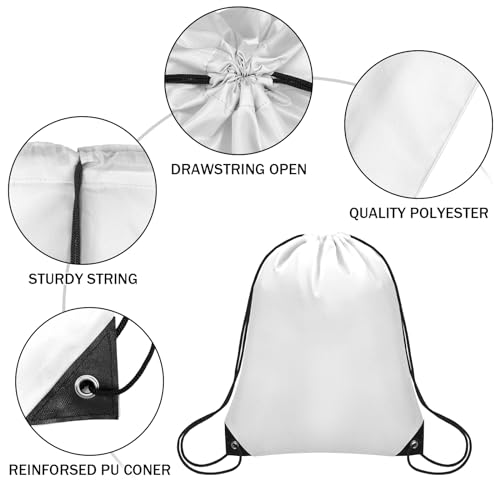 Grneric 50Pcs Drawstring Backpack Bulk Cinch Bag, Drawstring Bags Polyester for Gym Sports Beach Party Trip (White) - color: White