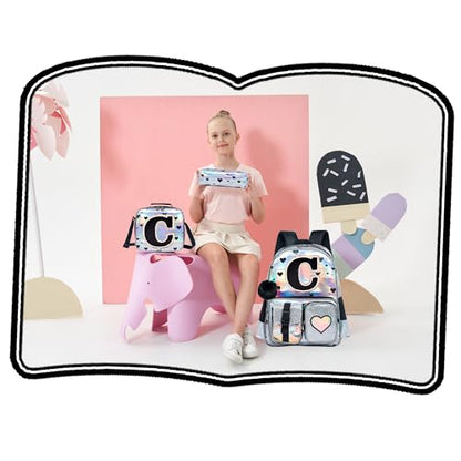 HTgroce Backpacks for Girls School Bag Kids Black Bookbag for Elementary Students Kids Backpack with Lunch Box and Pencil Case - color: Silver, style: C