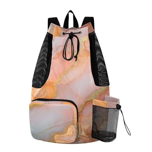 Drawstring Bags Sports Gym Bag With Inside Pockets Cinch Back Sack Waterproof Marble Peach Blush - color: Color 23